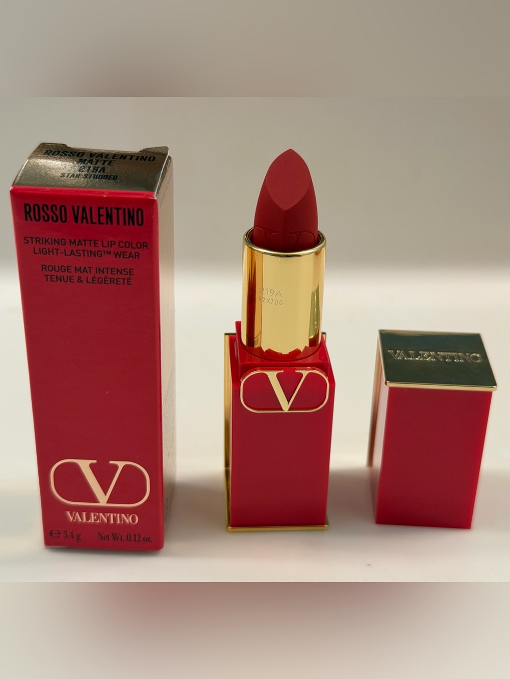 Valentino Red Matte Lipstick – Luxe Gold-Trim Case